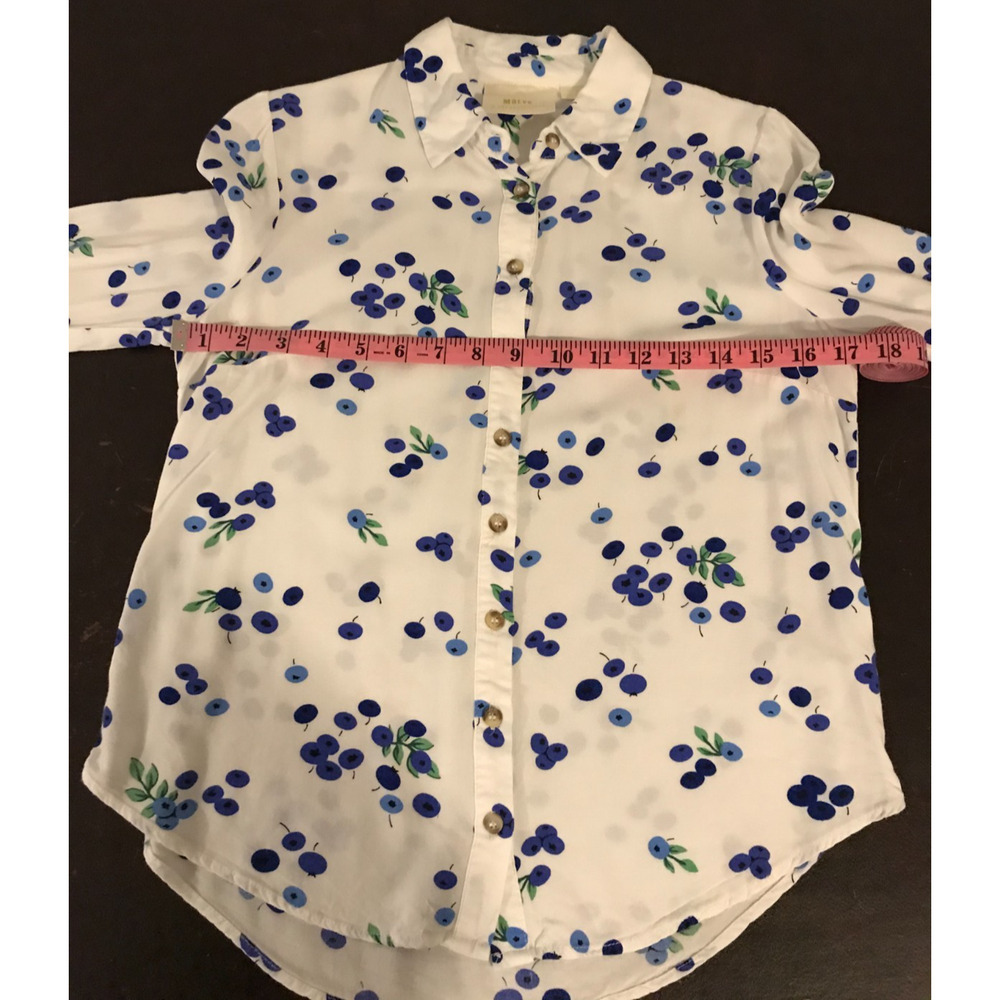 Anthropologie Maeve Blithe Blueberry Tie Sleeve Button Front Blouse White Blue 0 - Picture 7 of 12